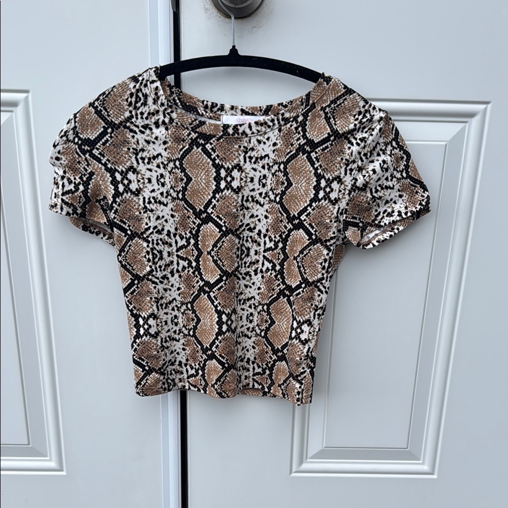 Shasa Brown and Cream Crop Fitted T-Shirt